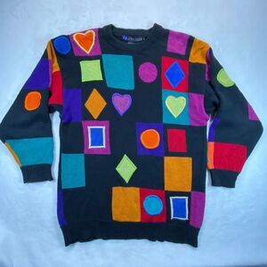 IB Diffusion Vintage 90s Geometric Color Block Hearts Sweater Abstract Art flaw
